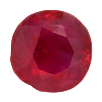 Close-up round faceted red ruby gemstone, bright facets