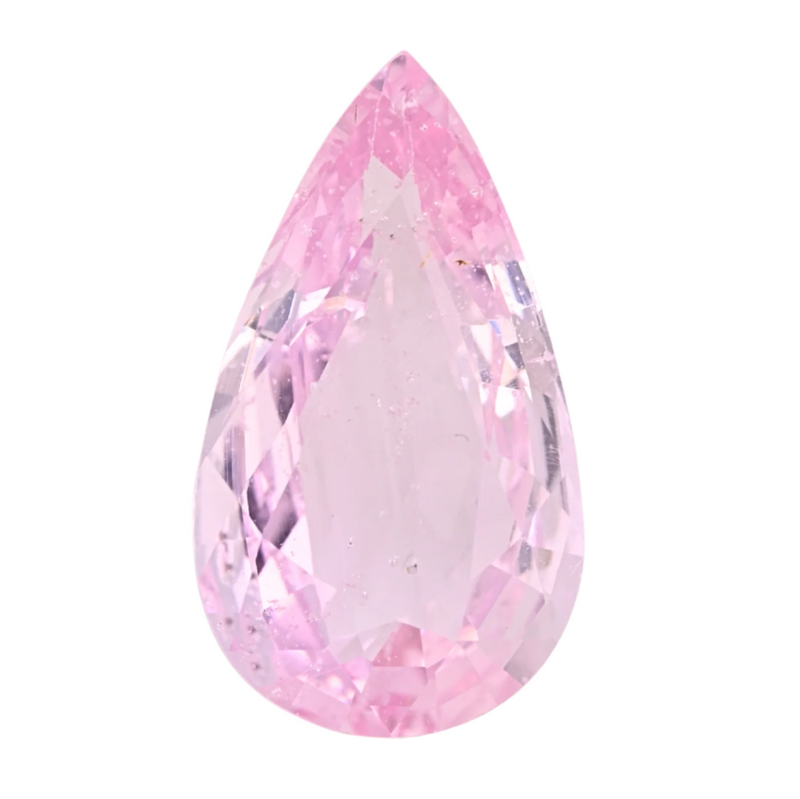 Pear-cut pink sapphire gemstone, faceted teardrop shape