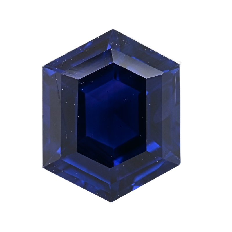 Blue sapphire gemstone, octagonal emerald-cut style, faceted deep navy