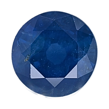 Faceted blue sapphire gemstone, top view with crisp facets