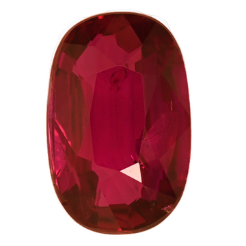 Oval ruby gemstone, deep pink-red, faceted close-up