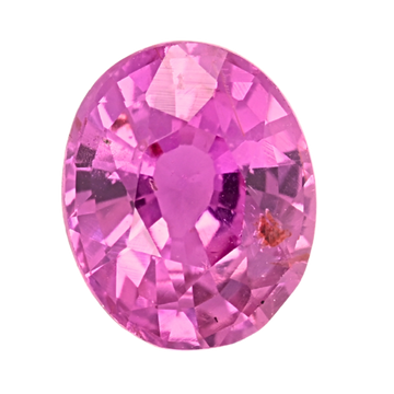 Close-up of oval pink sapphire gemstone with faceted sparkle, vivid pink tone