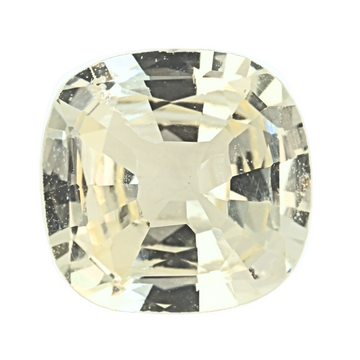 Cushion-cut yellow sapphire gemstone close-up, faceted oval cushion shape