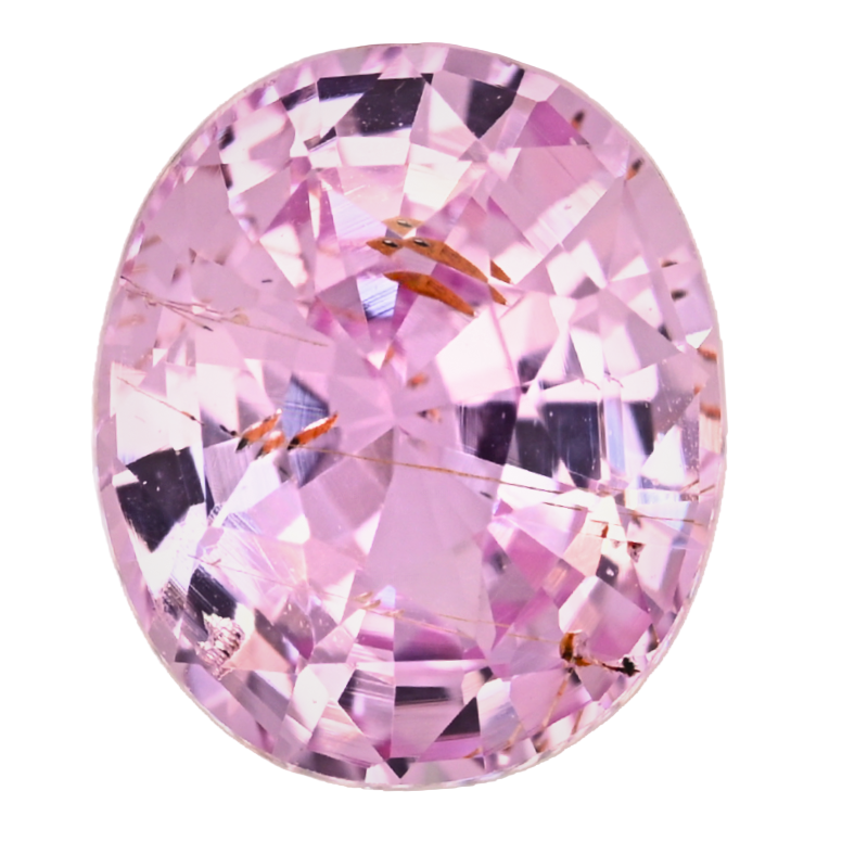 Faceted oval pink sapphire gemstone close-up