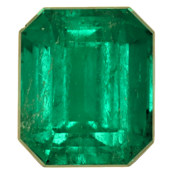 Emerald-cut green emerald gemstone, octagonal faceted shape