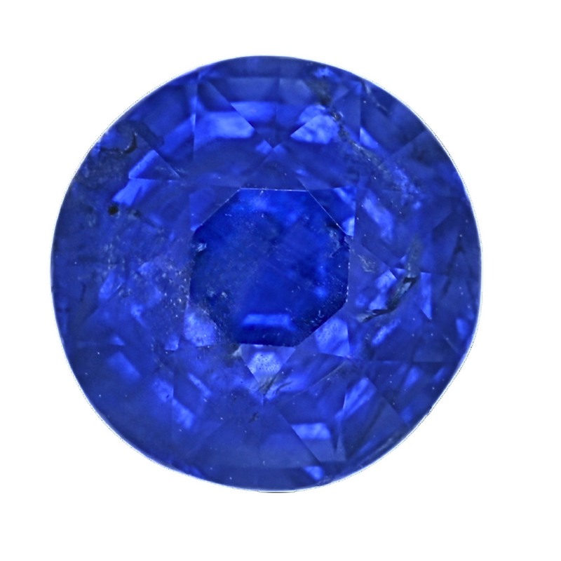 Blue sapphire gemstone, close-up of faceted oval