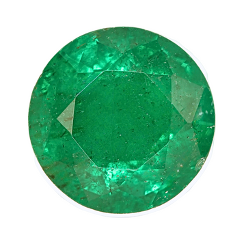 Oval green emerald gemstone close-up showing bright facets and table