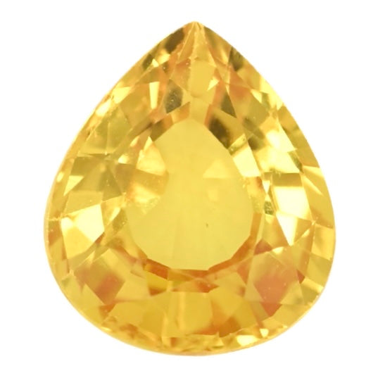 Yellow sapphire gemstone, pear-shaped with faceted cut