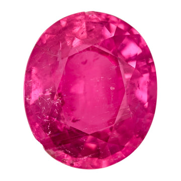 Oval faceted rubellite tourmaline gemstone, vivid pink