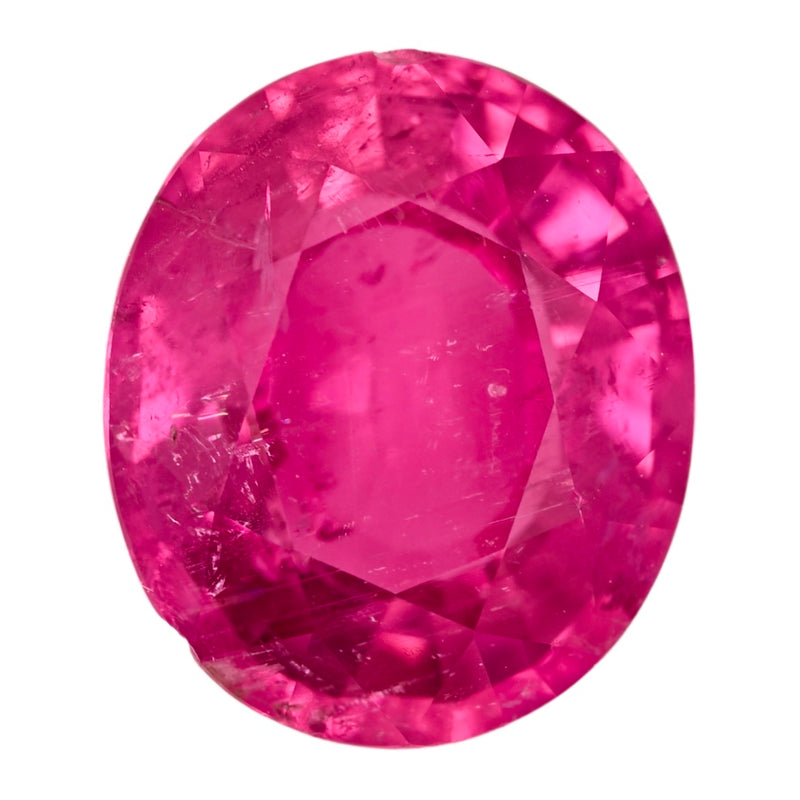 Oval faceted rubellite tourmaline gemstone, vivid pink