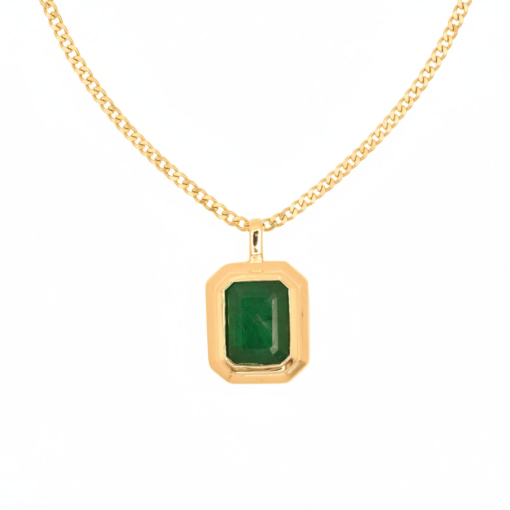 Gold-tone bezel set octagon gemstone pendant with chain