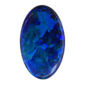 Oval black opal cabochon gemstone, deep blue with rainbow iridescence