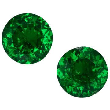 Pair of round green tsavorite gemstones, faceted, matching stones