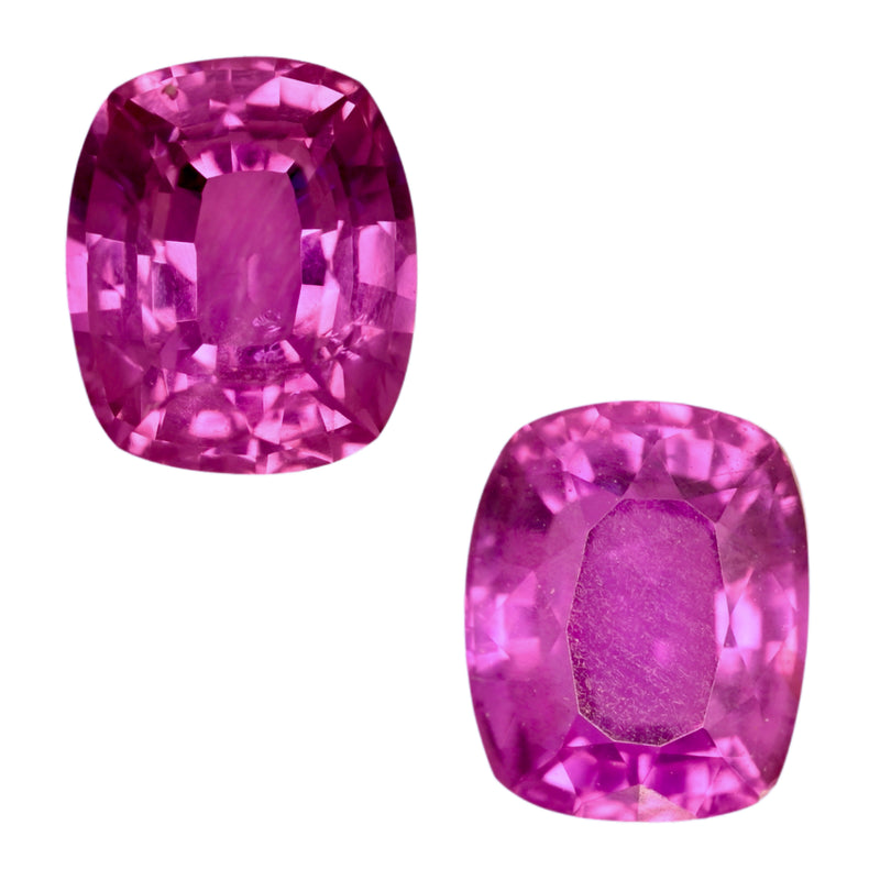 Cushion-cut pink sapphire pair with faceted oval cushion stones