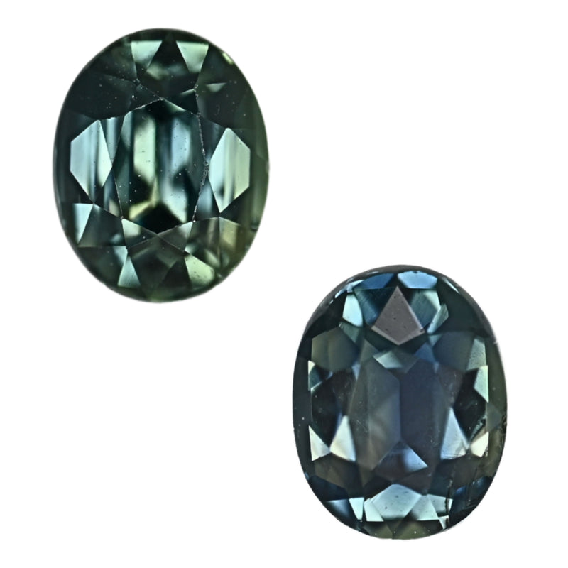 Oval faceted teal sapphire pair
