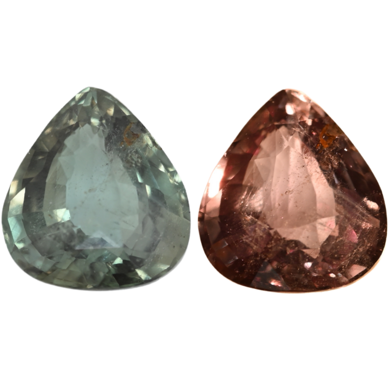 Faceted alexandrite, pear-cut gemstone, green-to-red color, 1.02 ct