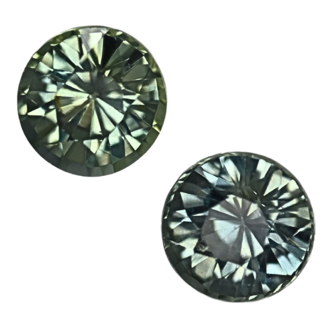 Round teal sapphire gemstones, faceted brilliant cut, pair of two.
