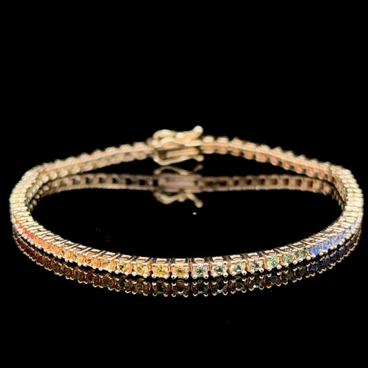 3.5 Carat Rainbow Ombre Sapphire Bracelet - 14k Gold