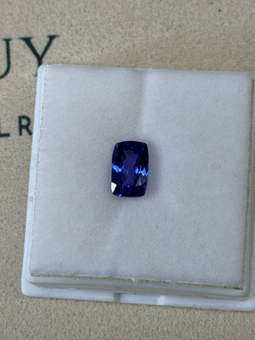 Cushion-cut tanzanite gemstone, deep blue-violet
