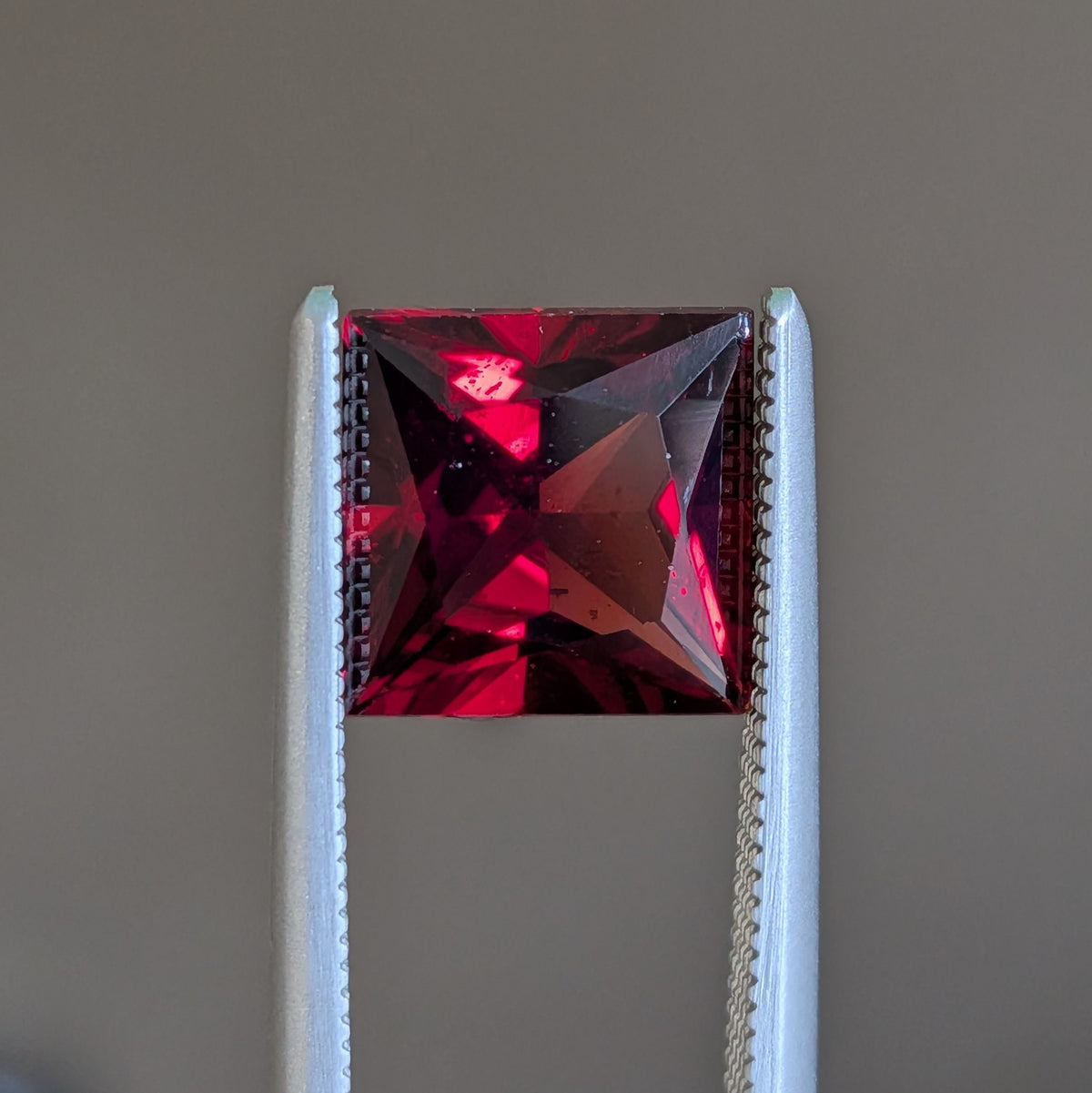Square princess-cut red garnet gemstone