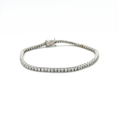 Diamond tennis bracelet with round stones in white metal
