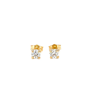 14k yellow gold round diamond stud earrings, pair front view