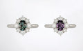 Alexandrite halo ring with green center stone and sparkling diamond-like surround