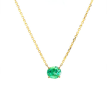 14k yellow gold emerald pendant necklace with round green gemstone