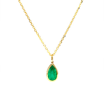 14k yellow gold emerald teardrop pendant on gold chain, loop bail