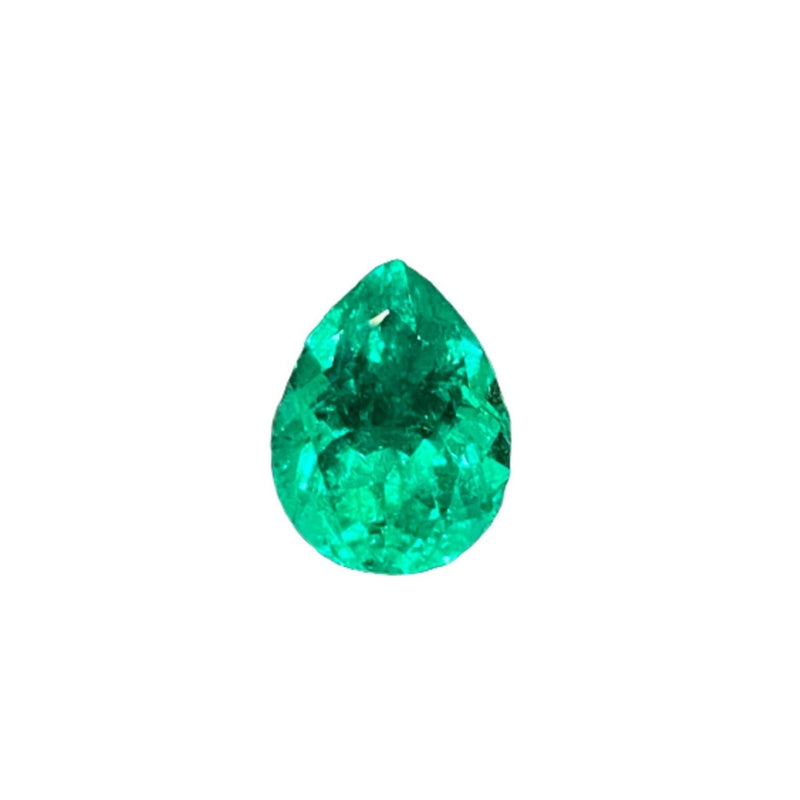 Pear-cut Colombian emerald gemstone, bright green teardrop, loose stone
