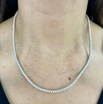 Lab-grown diamond tennis necklace in 14k white gold with curved row of round stones