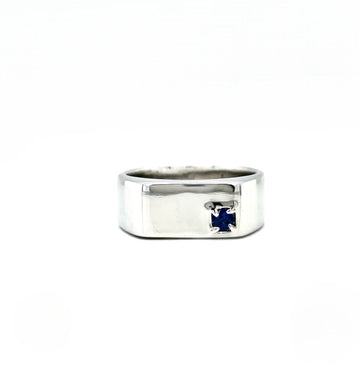 Sterling silver signet ring with blue sapphire set in front panel