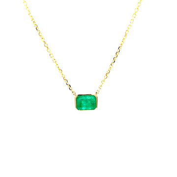 Emerald-cut green square pendant on 14k yellow gold chain, front close-up