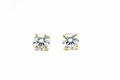 Lab diamond stud earrings in 14k yellow gold, round 3-carat studs pair