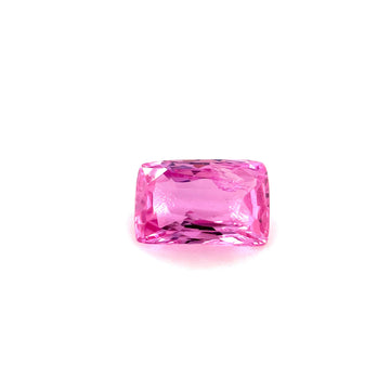 Cushion-cut pink sapphire gemstone, bright pink rectangular cushion