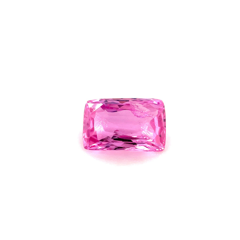 Cushion-cut pink sapphire gemstone, bright pink rectangular cushion
