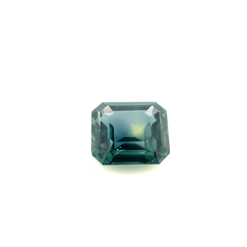 Teal bi-color sapphire, emerald-cut gemstone, 3.09 carat, no-heat