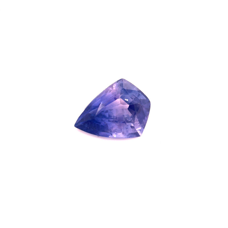 Trillion-cut purple sapphire gemstone, triangular faceted stone