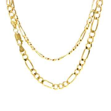 14k yellow gold Figaro link chain necklace with alternating oval links, clasp at sides.
