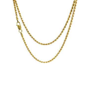 14k yellow gold rope chain necklace with rectangular clasp, 2mm links