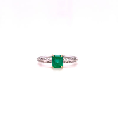 18k white gold emerald and diamond ring with square green center stone