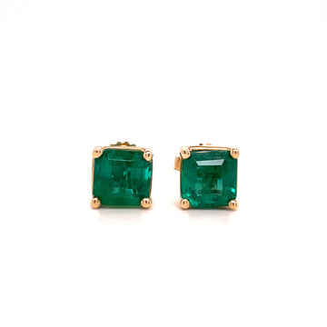 Emerald square stud earrings in rose-gold tone bezel settings