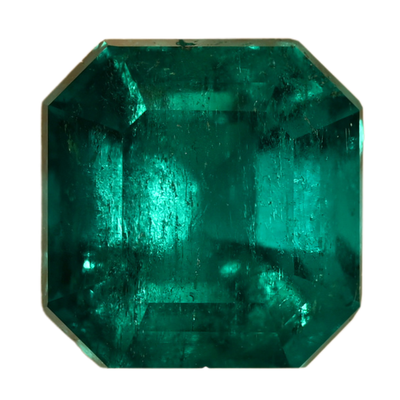 Octagonal Colombian emerald gemstone, vivid green step-cut facets