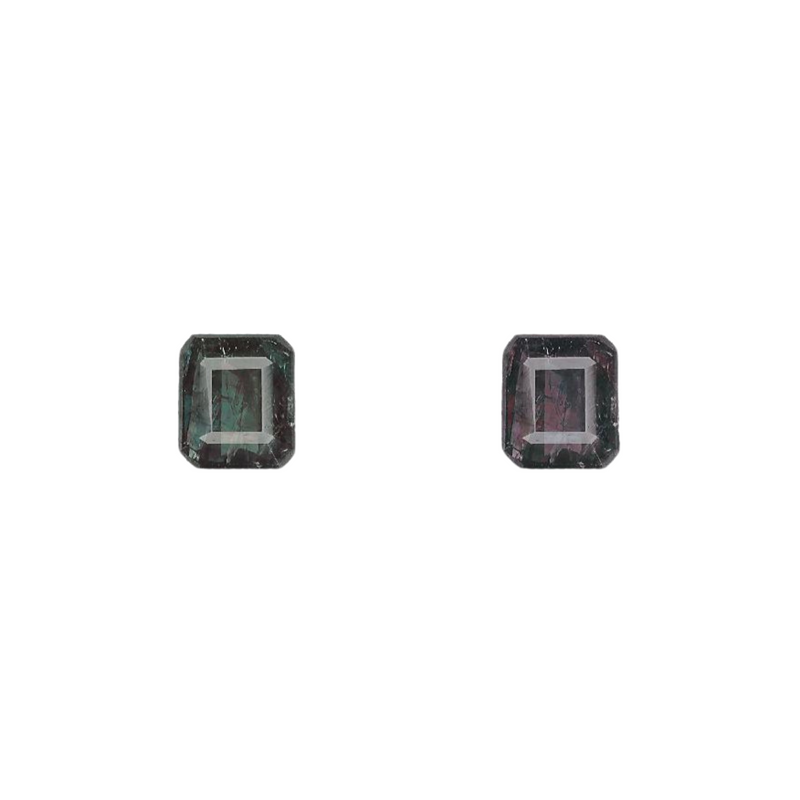 0.96 ct square alexandrite gemstone, dark green with reddish-purple flashes