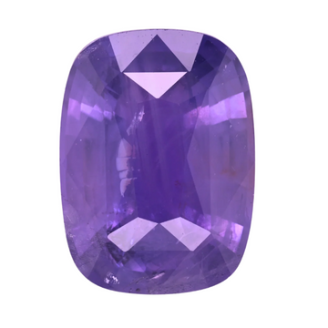 Cushion-cut purple sapphire gemstone with large oval face and deep facets