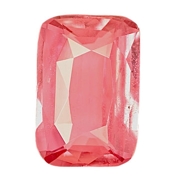 Padparadscha cushion-cut sapphire gemstone, pink-orange faceted stone