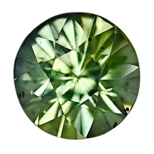 Round faceted sapphire with a green hue and visible inclusions