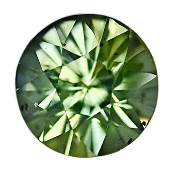 Round faceted sapphire with a green hue and visible inclusions