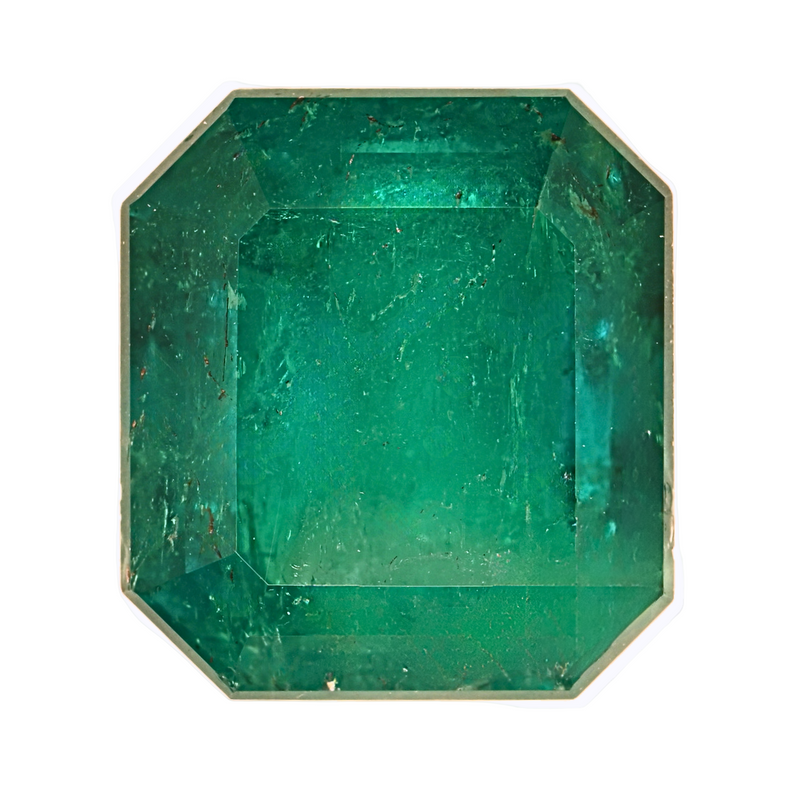 Octagonal emerald gemstone, rich green with step-cut facets