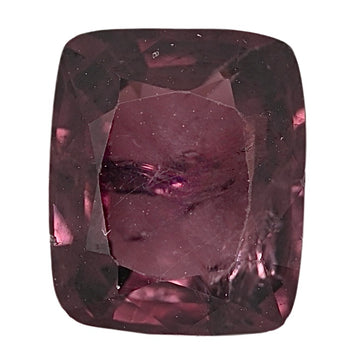 Purple spinel gemstone, cushion-cut with faceted brilliance